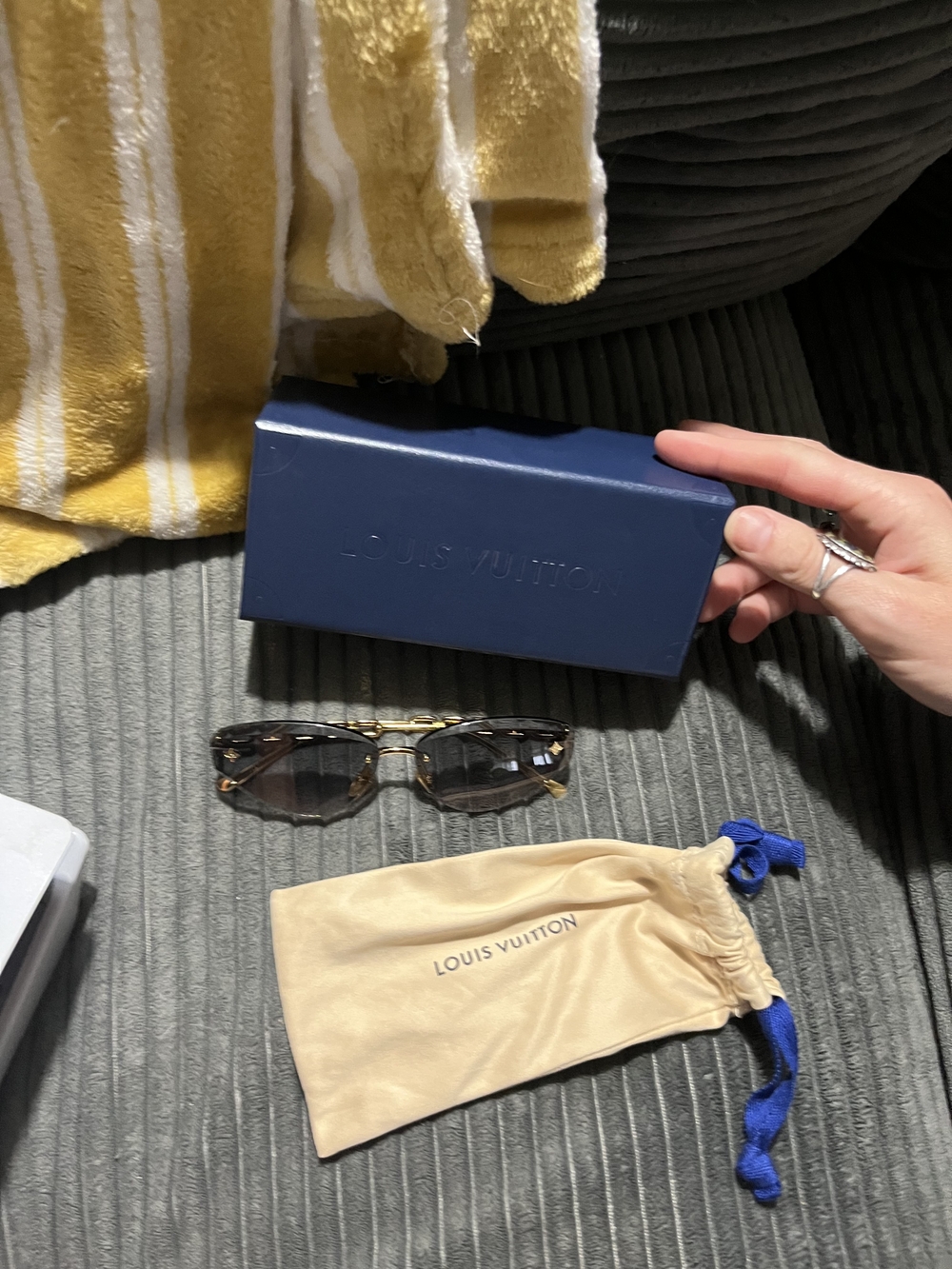 Louis Vuitton Sunglasses with Navy Box and Beige Pouch - Brown Lenses